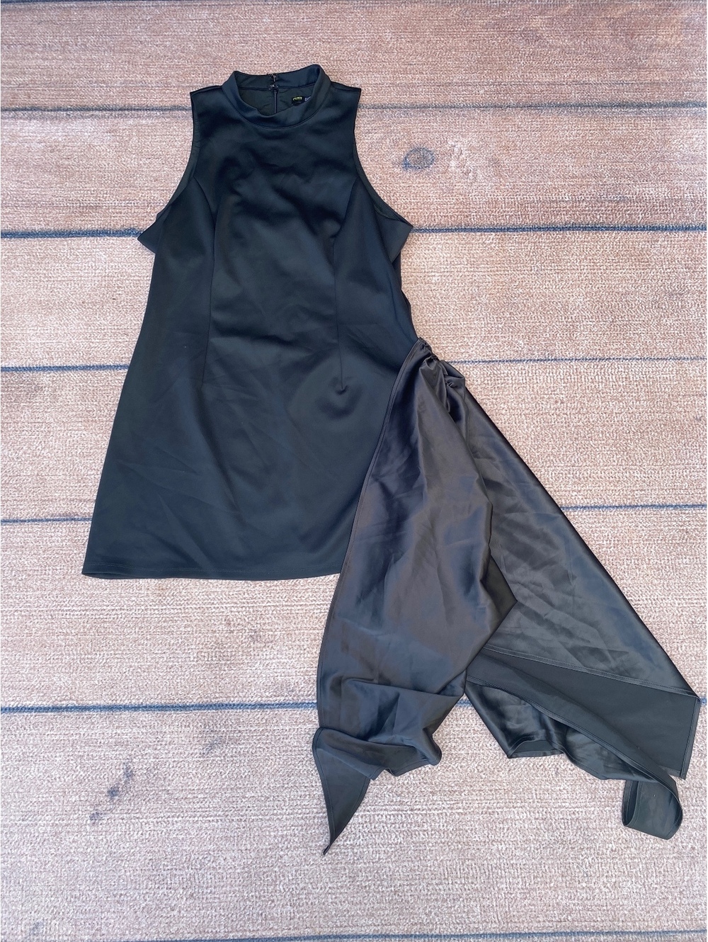 Avant Garde little black cocktail dress asymmetrical mini dress with train 2X